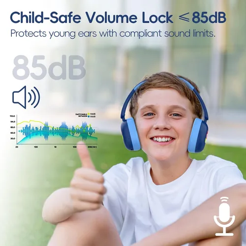 Miniatura 2 de LOBKIN - Auriculares Bluetooth para niños 6.0, auriculares inalámbricos sobre la oreja para niños con micrófono, tiempo de reproducción de 55 horas
