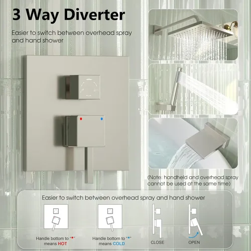 Miniatura 6 de Esnbia Sistema de ducha con boquilla de bañera, juego de grifo de ducha montado en la pared, cabezal de ducha de lluvia de 10 pulgadas y cabezal