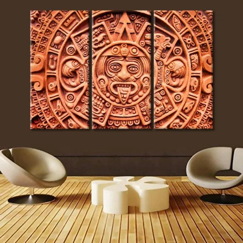 Miniatura 19 de Arte de pared de 3 piezas, pintura en lienzo del Día de los Muertos, Bailarín azteca, impresión sobre lienzo, festival mexicano, obra de arte