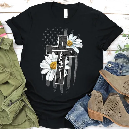 Miniatura 2 de Love in Faith Margarita de la bandera de la fe Camisetas cristianas para mujer Ropa basada en la fe Regalos cristianos