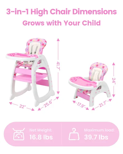 Miniatura 5 de Silla alta, sillas altas convertibles para bebés y niños pequeños, silla alta para bebé fácil de limpiar, silla de alimentación 3 en 1 para comer