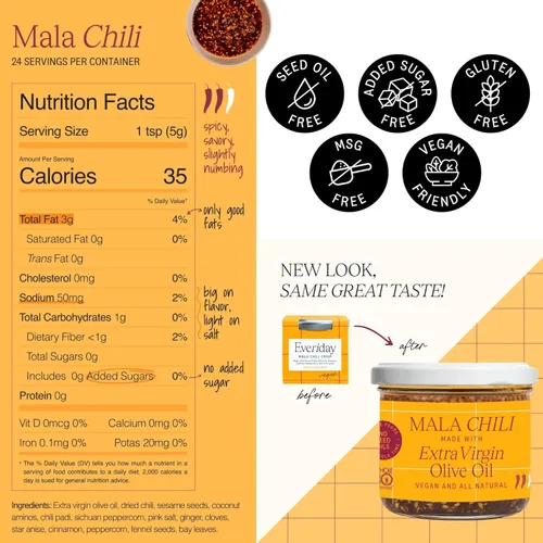 Miniatura 2 de Everiday Mala Chili - Aceite picante de granos de pimienta y anís estrellado de Sichuan Sin aceite de semilla, sin gluten y vegano para rociar