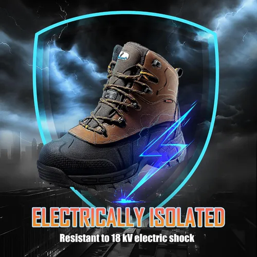 Miniatura 5 de Botas de Trabajo Impermeables con Puntera Compuesta Zapatos Antideslizantes de Cuero Botas de Construcción a Prueba de Perforaciones Zapatos