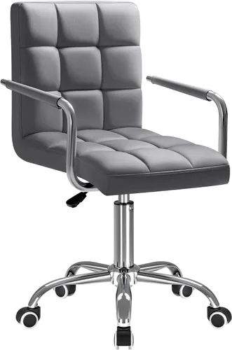 Miniatura 8 de Furmax silla de oficina con respaldo medio de piel sintética, silla ejecutiva moderna, ajustable, silla de escritorio para el hogar, silla de Negro
