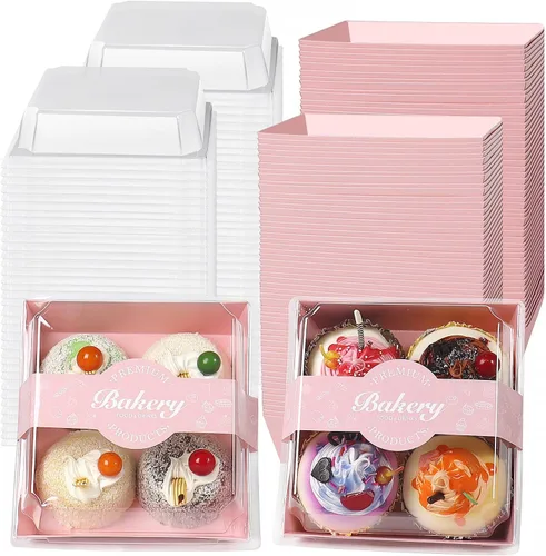 Miniatura 10 de Paquete de 100 Cajas de Charcutería con Tapas Transparentes y Seguras, 5.3x4.9x2.5 Pulgadas, Cajas Desechables Cuadradas Marrone para Sándwiches