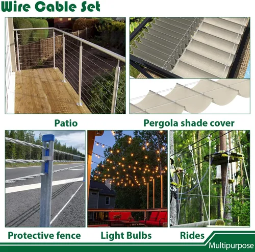 Miniatura 7 de Kit de accesorios para toldo con cable de 15 pies para instalación de sombrilla triangular rectangular, cables recubiertos de acero inoxidable