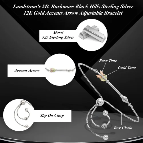 Miniatura 5 de Pulsera ajustable de plata de ley de oro de 12 quilates con flecha, joyería fina para mujer, Metal, Gema