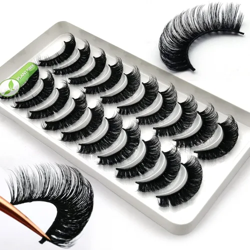 Miniatura 70 de 10 pares de pestañas rusas 3D voluminosas, con curvatura DD, pestañas postizas de visón sintético, pestañas de 19/32 de pulgada que parecen S09