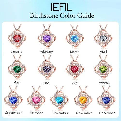 Miniatura 6 de Iefil Collar de piedra natal, regalos de amor para mujer, plata de ley 925, joyería de piedra natal con nudo de amor, piedra preciosa natural