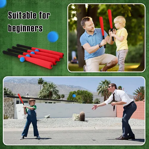 Miniatura 5 de Wettarn Juego de 4 bates de béisbol de espuma de 24 pulgadas con pelotas de béisbol suaves y seguras, juego de pelota en T para deportes al aire