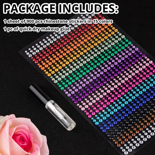 Miniatura 2 de 900 calcomanías de diamantes de imitación en gemas autoadhesivas coloridas para la cara, 0.157 pulgadas, joyas de cristal adhesivas para el cuerpo