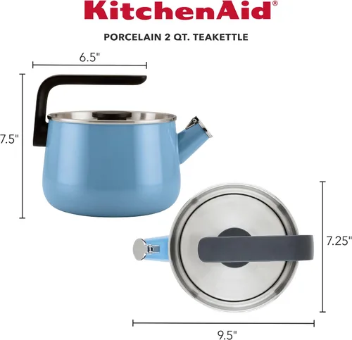 Miniatura 2 de KitchenAid Teakettles - Tetera silbadora de acero esmaltada y lista para inducción, tapa de acero inoxidable, 2 cuartos de galón, terciopelo azul