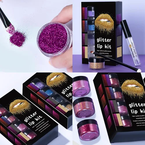 Miniatura 9 de LOKFAR Kit de labios con purpurina de 4 colores – Polvo de pigmento brillante de diamante y purpurina metálica brillante, resistente al agua