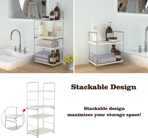 Miniatura 9 de Estante organizador apilable independiente de plástico/metal, estante de almacenamiento de encimera de baño, organizador de cosméticos, estante