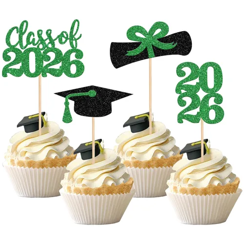 Miniatura 20 de 36 piezas con purpurina 2026 temática de graduación 2026 para cupcakes, diploma de clase de 2026, para graduación de 2026, suministros de decoración