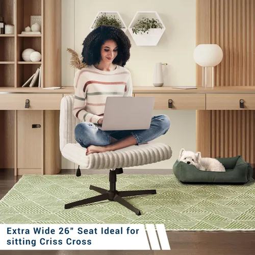 Miniatura 5 de Silla cruzada sin brazos, silla de escritorio de oficina extra ancha sin ruedas, asiento acolchado extra grande de 26 pulgadas para sentarse