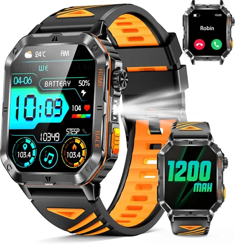 Miniatura 10 de Military Smarty Watch for Men, 2.01" Smartwatch with 1200mAh Battery, Flashlight, Answer/Make Calls, Heart Rate/Sleep Monitor 100+ Sport Modes