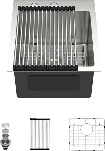 Miniatura 20 de Dcolora Fregadero de Lavandería Empotrable de 22x22 Pulgadas Calibre 16 de Acero Inoxidable de 12 Pulgadas de Profundidad Fregadero Utilitario de Un