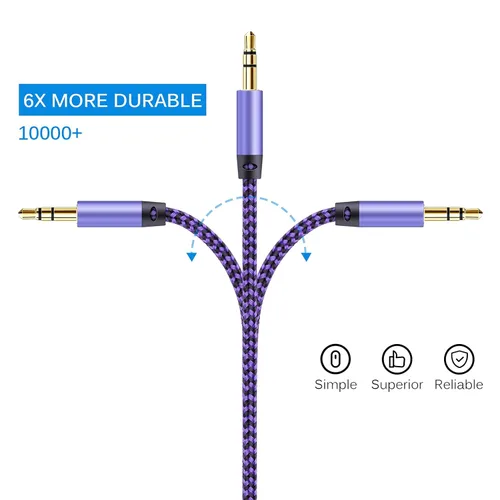 Miniatura 3 de AILKIN Cable AUX para automóvil, paquete de 2 cables de audio auxiliar de 0.138 in, acordes auxiliares estéreo trenzados compatibles