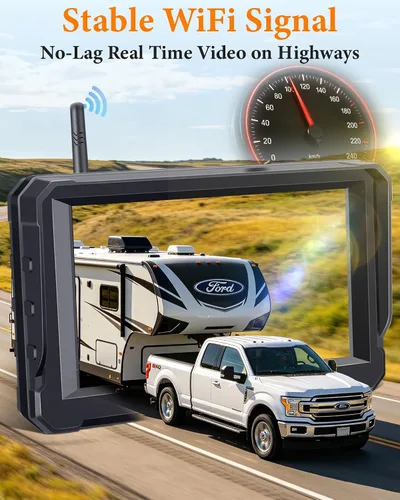 Miniatura 5 de Cámara de respaldo inalámbrica solar para camión: cámara magnética sin cableado para camionetas - Pantalla dividida HD de 1080P de 5 pulgadas, fácil