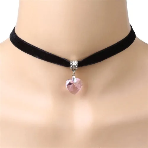 Miniatura 5 de LOYJOY - Collar con dije de corazón de diamantes de imitación cadena ajustable cadena de terciopelo para clavícula moda elegante gargantilla