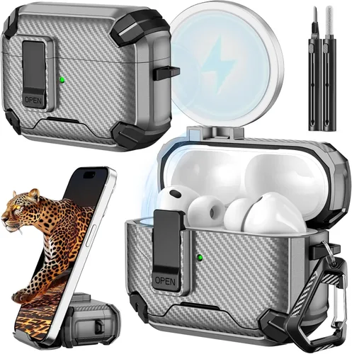 Miniatura 11 de Inesore for AirPods Pro 3 Case (2025) with Phone Stand Design, Compatible with MagSafe, Auto-Locking Case Cover for Air Pods Pro 3rd with Cleaning