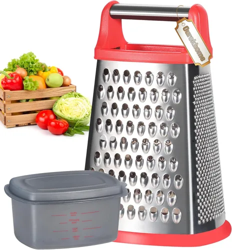 Miniatura 13 de Ourokhome Rallador de queso con asa, rallador de caja de acero inoxidable, triturador de verduras de cocina de 4 lados con recipiente para Couating
