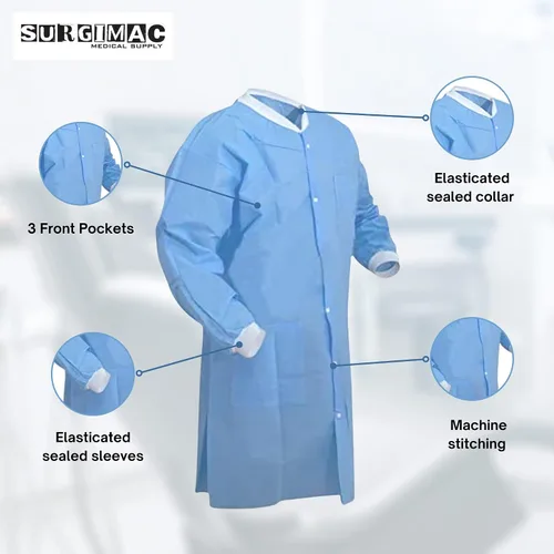 Miniatura 6 de Abrigos de laboratorio desechables, hasta la rodilla, vestidos desechables SMS, abrigo de laboratorio de química unisex, bata médica desechable