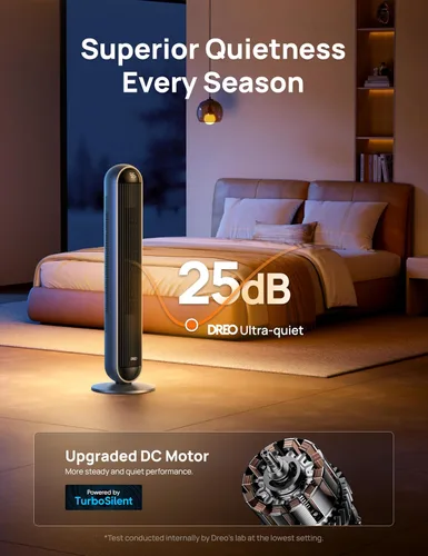 Miniatura 6 de DREO Combo de ventilador de torre y calentador, ventiladores de pie de 29.2 pies/s para dormitorio, 17 niveles, 6 modos, oscilación de 120°, 42