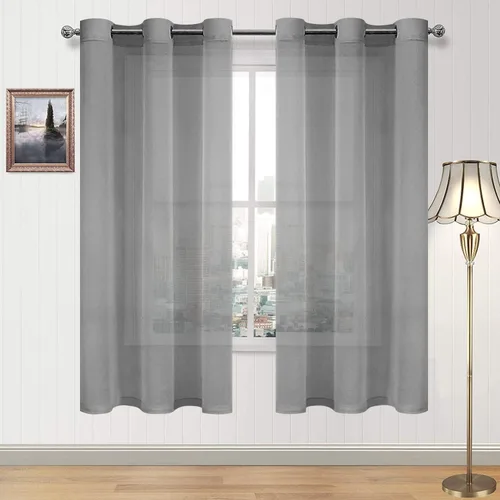 Miniatura 41 de DWCN Cortinas traslúcidas color verde frijol para sala de estar y dormitorio - Cortinas voile con aspecto de lino sintético con ojales en la parte
