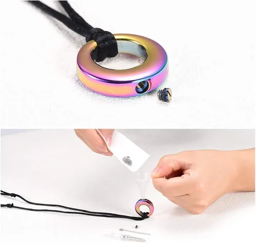 Miniatura 6 de Hearbeingt Collar de urna de cremación para cenizas para mujeres y hombres, colgante conmemorativo con cristal circular, Acero inoxidable, Acero
