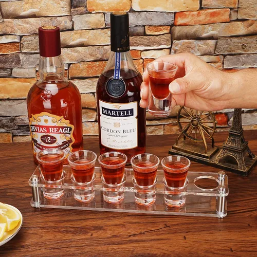 Miniatura 3 de D&Z 6 vasos de chupito en bandeja acrílica ensamblada, taza de degustación de cristal de 1 oz para licores, cervezas y vinos, herramienta novedosa
