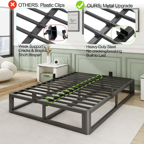 Miniatura 7 de Firpeesy Base de Cama King de 6 Pulgadas con Bordes de Esquinas Redondeadas, Base de Cama de Plataforma de Metal King de Perfil Bajo con Soporte