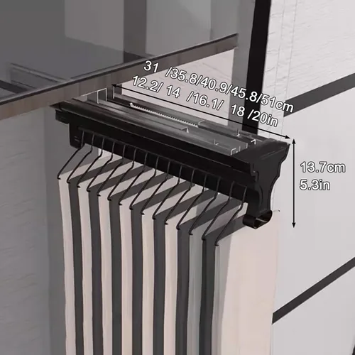 Miniatura 4 de Barra de valet para armario extraíble, con soporte retráctil de 99.2 lbs, riel de ropa extraíble de aleación de aluminio, riel deslizante deslizante