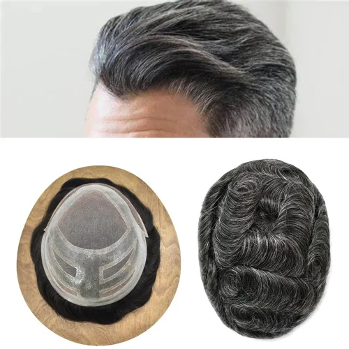 Miniatura 13 de Toupee For Men Human Hair Men's Toupee Hair Replacement System For Men Fine Mono Hair Piece For Men Poly Mens Hair System 8X10 Medium light density