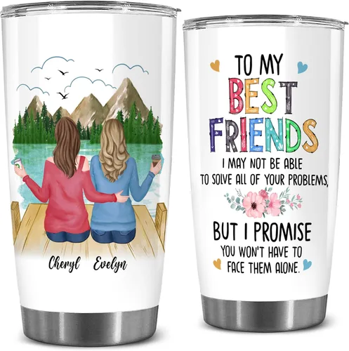 Miniatura 13 de WHIDOBE Vaso personalizado para hermana (2 mujeres) personalizado de 20 onzas con avatar, nombre – Taza de viaje para mejor amiga, regalo de amistad