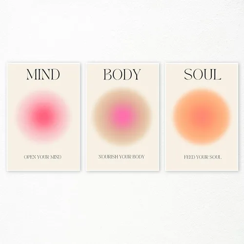 Adyggefy Pósteres de aura positiva para habitación estética, 3 piezas, lienzo colorido con degradado de aura, arte de pared, alma espiritual,