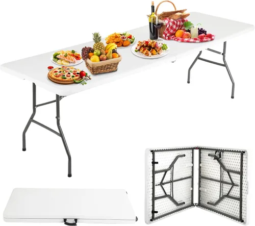 Miniatura 9 de Dopinmin Mesa plegable portátil de plástico resistente de 6 pies, mesas de comedor de plástico para interiores y exteriores, para campamento, picnic