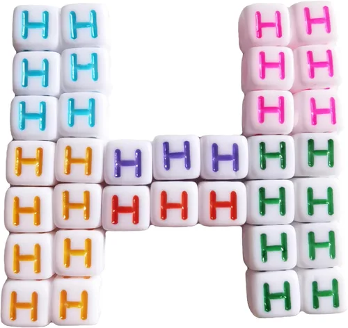 Miniatura 20 de Xeahung 200 cuentas de letras acrílicas cuadradas multicolor para hacer joyas, llaveros de bricolaje, collares, pulseras, decoraciones