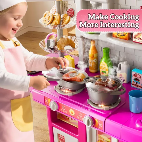 Miniatura 2 de MSKOLER Juego de cocina para niños de 3-6 4-8 años, cocina de juego con luz, sonido y pulverización, accesorios de juguete de fregadero, estufas