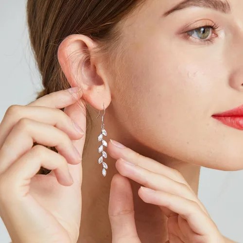 Miniatura 4 de Silver Dangle Earrings for Wedding Bridesmaid - Rhinestone, Dangling, Prom Earrings