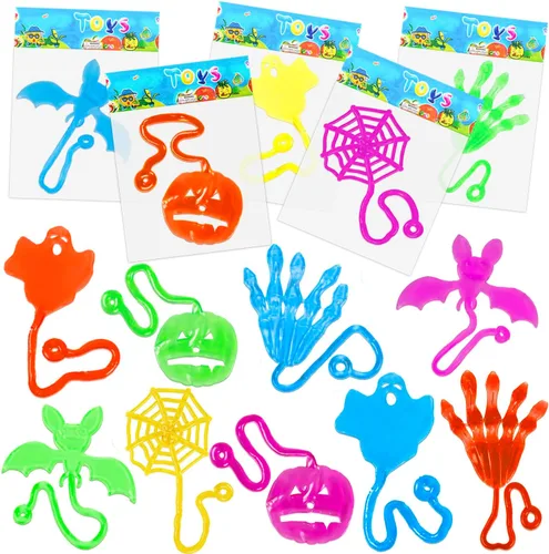 50 unidades de manos adhesivas elásticas de Halloween para niños de 4 a 8 años, juguetes de manos adhesivas con purpurina, rellenos de caja del