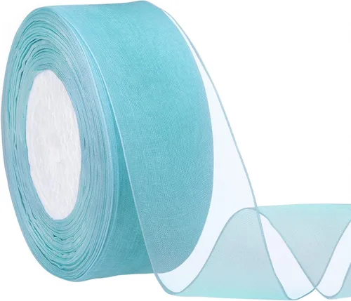 Hapeper Cinta de organza transparente de 1-1/2 pulgadas, 50 yardas/rollo (Azul Lago)