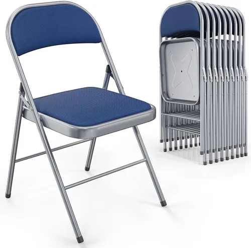 Miniatura 9 de VINGLI Paquete de 4 sillas plegables con asientos acolchados, marco de metal con asiento y respaldo de tela, capacidad de 350 libras, color negro