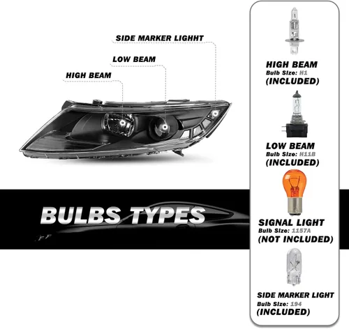 Miniatura 2 de SOCKIR Conjunto de faros halógenos de repuesto para Kia Optima 2011 2012 2013, carcasa negra, reflector transparente para lado del conductor