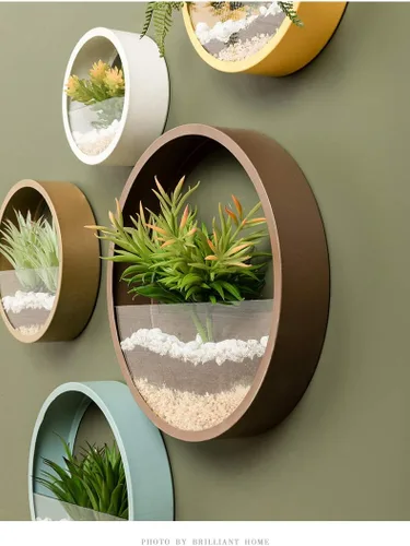 Miniatura 5 de Juego de 3 macetas redondas para colgar en pared, terrario para suculentas, contenedor con soporte de montaje independiente de metal, decorativo