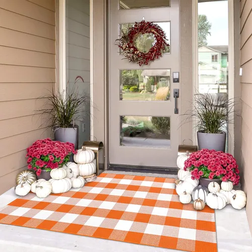 Miniatura 48 de IOHOUZE - Tapete a cuadros estilo búfalo de 5 x 8 pies para interiores y exteriores, lavable, para sala, tapete de bienvenida primavera-verano