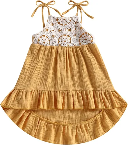 Vestido de verano para niña pequeña, vestido de encaje floral con tirantes delgados, sin mangas, ropa bohemia