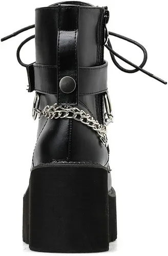 Miniatura 3 de Parisuit Botines góticos de charol para mujer, con plataforma, tacón alto grueso, con cordones, botas de combate punk, botas cortas