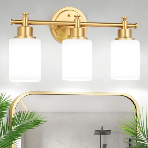 Miniatura 12 de Lámparas de baño negras de 3 luces, modernas luces de tocador sobre el espejo, apliques de pared de baño con pantalla de vidrio blanco, enchufe E26